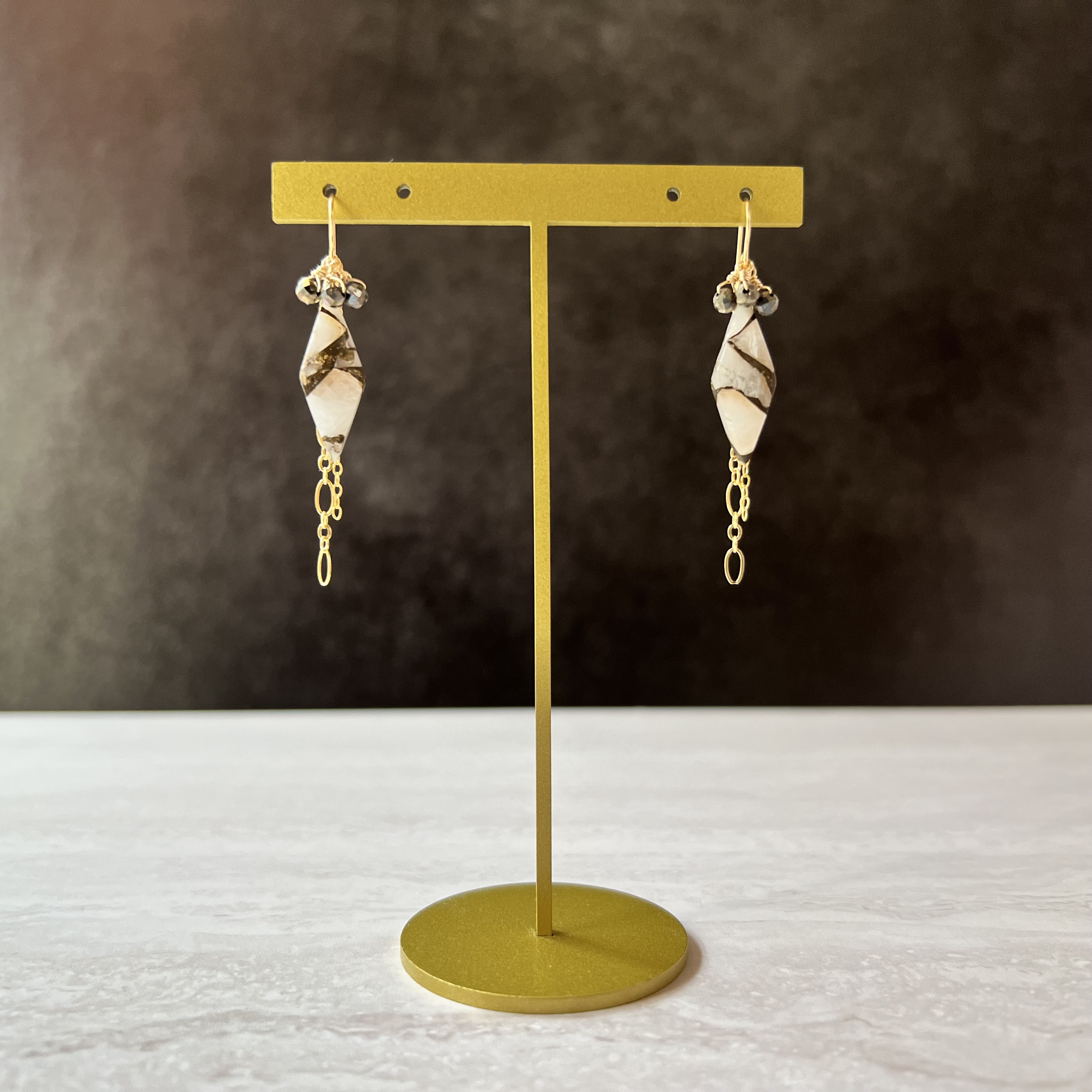 カルサイトコッパーのダイヤ形ピアス/イヤリング_14kgf