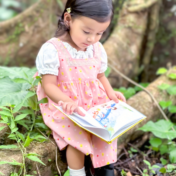 ☆うさぎとひよこのプリントジャンパースカート ひよこのぴよよのジャンパースカート ー 物語を着る子供服 ー 子供服