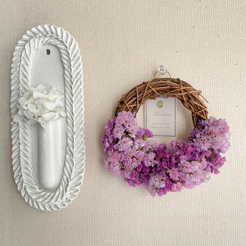 ピンクスターチスと小花のハーフリース* * *ラッピング無料 プレゼント 春