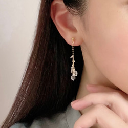 14kgf］ハートのスモーキークォーツとラピスラズリのピアス イヤリング