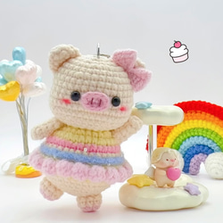 受注作製】ブタちゃん ハンドメイド あみぐるみ キーホルダー付 受注作製】ブタちゃん ハンドメイド あみぐるみ キーホルダー付