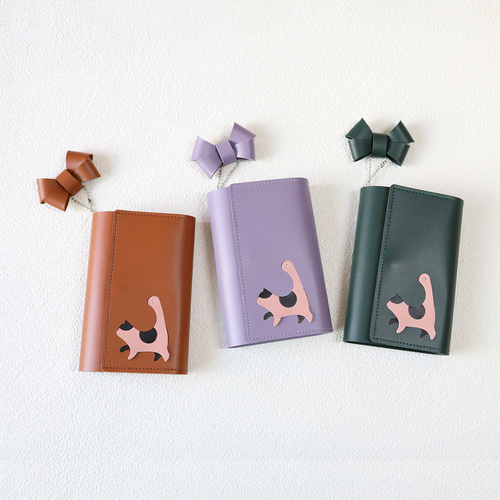 刻印無料】システム手帳 バイブルサイズ 猫/A7 A6 /ヴィーガンレザー