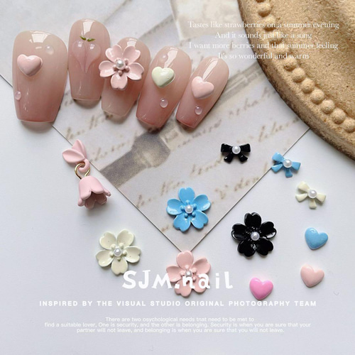白】P702(2個)ネイルパーツ ホワイト お花 成人式 パール 桜 和