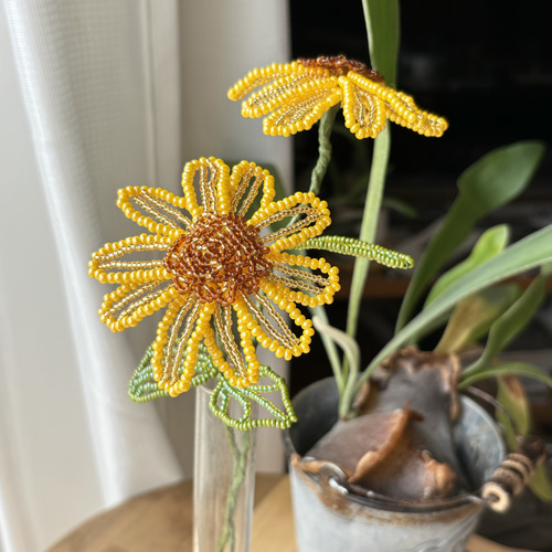 ビーズフラワー 夏限定ひまわり 向日葵 一輪挿し アートフラワー