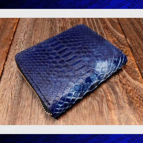 本藍絞り染め】ダイヤモンドパイソン(ヘビ革、本藍染め、絞り染め