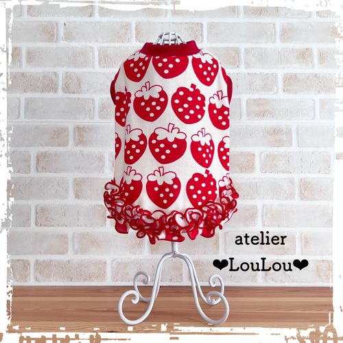 犬服ハンドメイド いちご柄ワンピース ペット服・アクセサリー