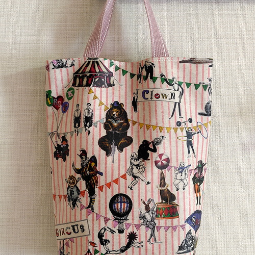 バラ柄　ハンドメイド 防水・ラミネート トートバック(中) サーカス柄 （3色展開 ） トート