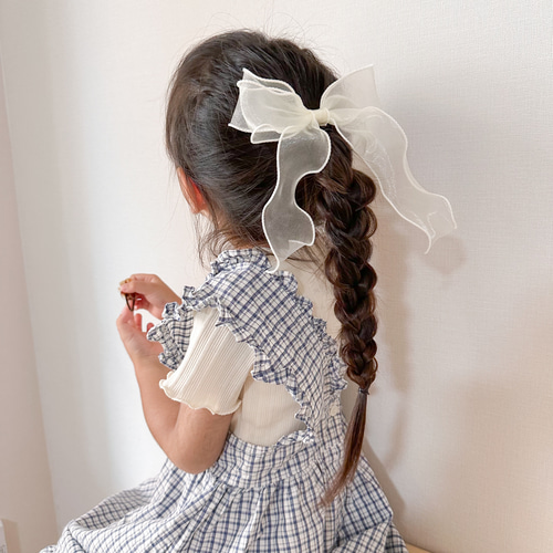 オーガンジーリボン♡ツイン♡ヘアゴム♡フォーマル オーガンジーリボン＆パール2個セットヘアゴム | SUKHI by hapyject