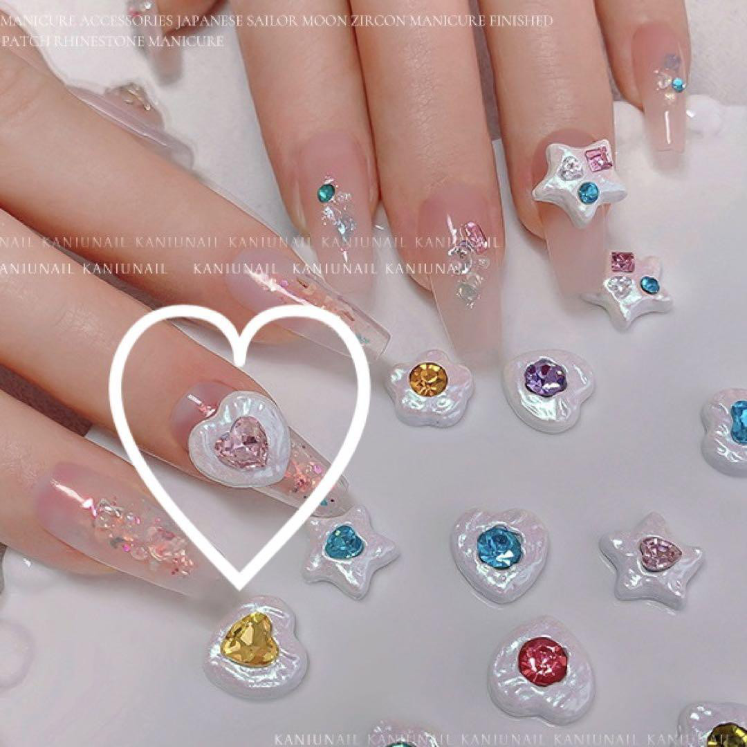 ピンクハート】P751(2個)ネイルパーツ 白 量産型 ゆめかわ ポップ 姫