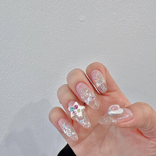 星カラフル】P752(2個)ネイルパーツ 白 パール ポップ 量産型 スター