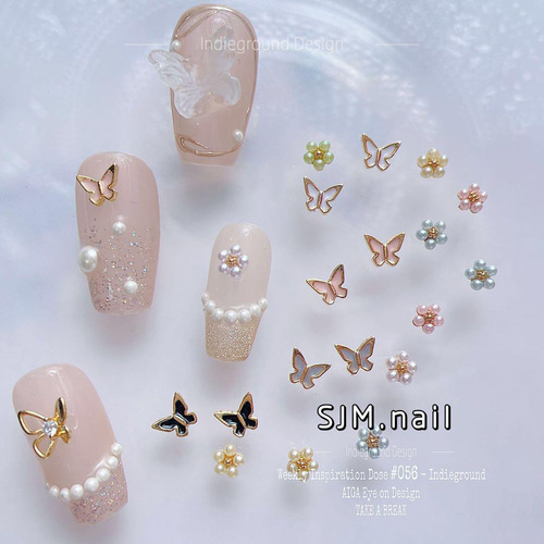 白】P756(2個)ネイルパーツ お花 小さい パール 大人可愛い
