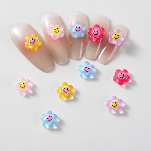 ピンク】P765(4個)ネイルパーツ ニコちゃん お花 キャラクター