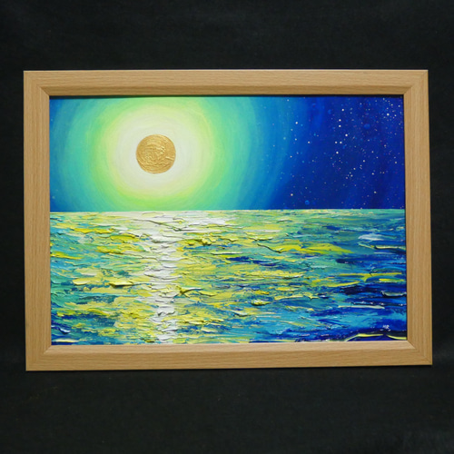 油絵 油彩 油彩画 絵 絵画 【満月の夜に月の光】 絵画 HR 通販
