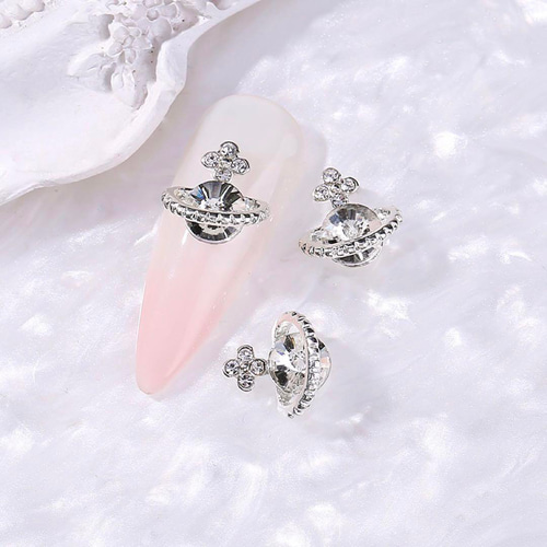 シルバー】P774(2個)ネイルパーツ 惑星 土星 クリア ゆめかわ 量産型