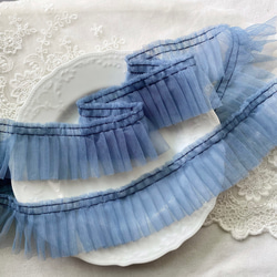 50cm単位 FL240746-L 綺麗 チュール プリーツフリルブレード ブルー