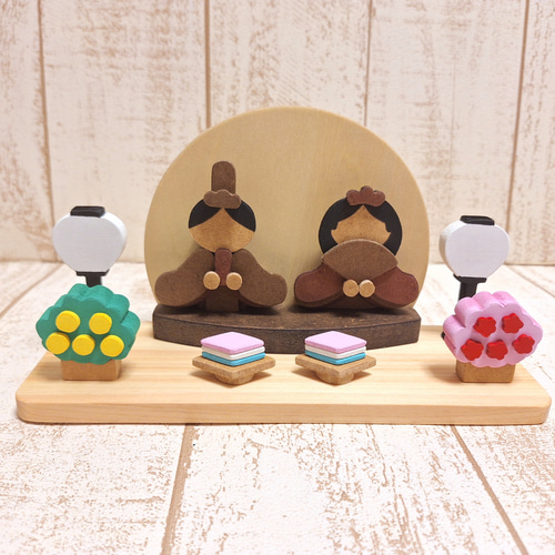 受注制作 ひな祭り 台座付き木製雛人形 コンパクトおひなさま 置物