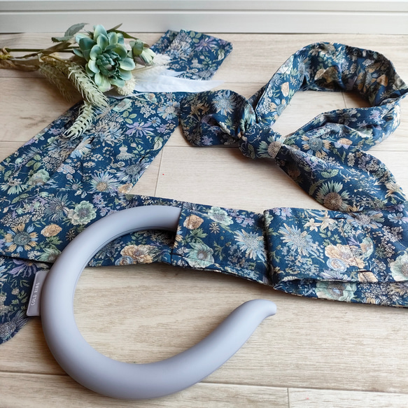 【SALE】ネックリング　ネックアイス　クールネック　熱中症対策　アイスネック　　ストライプ　花柄　ネイビー 1枚目の画像