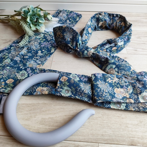 【SALE】ネックリング　ネックアイス　クールネック　熱中症対策　アイスネック　　ストライプ　花柄　ネイビー 3枚目の画像