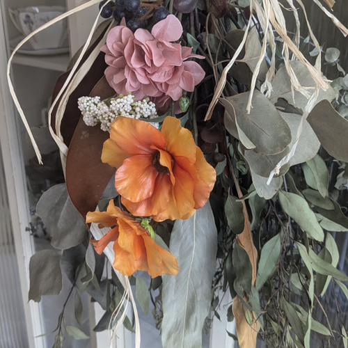 Autumn秋色ラナンキュラスのお守りスワッグ（長さ約60cm） アーティ  