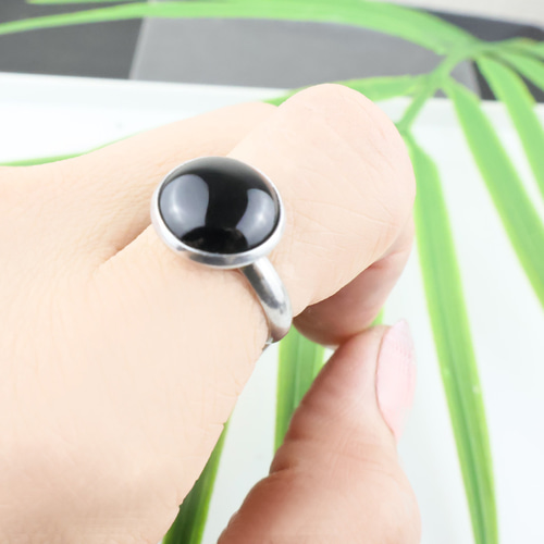 フリーサイズ オニキス 12mm フラットカボション 甲丸 リング 指輪  