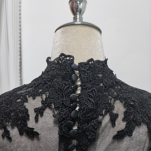 送料無料！ボレロ ハイネック ブラック くるみボタン ロングスリーブ  