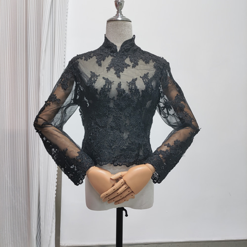 送料無料！ボレロ ハイネック ブラック くるみボタン ロングスリーブ  