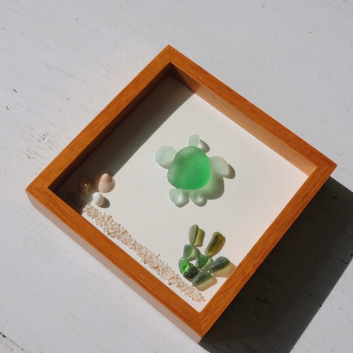 シーグラスアート『ウミガメ』/海/夏/ガラスアート/インテリア雑貨