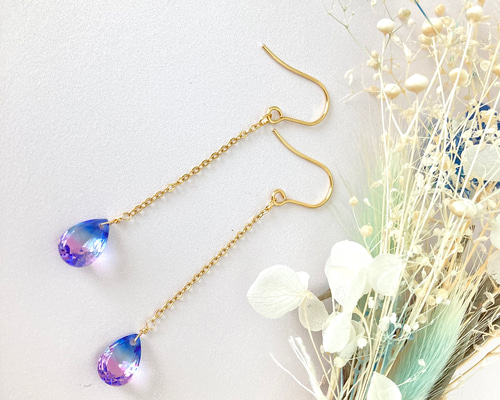 紫陽花グラデーション ロングピアス/イヤリング ブルー〜ピンク ピアス