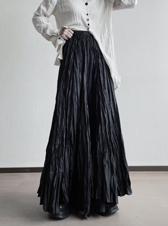 すらりと魅せてコーデの格を引き上げ♪シワ加工スカート ブルーグレー 人気・おすすめ｜使いやすい・旅行におすすめ 品質保証 全国発送 在庫限り