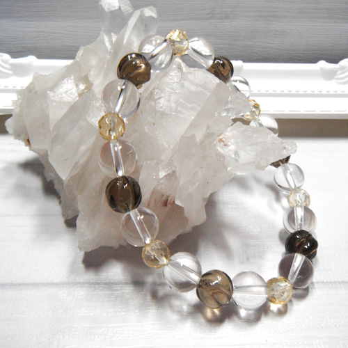 シトリン スモーキークォーツ 天然石ブレスレット 癒し 厄除け 幸運を呼ぶ希望の石～ スモーキークォーツ＆シトリン＆水晶