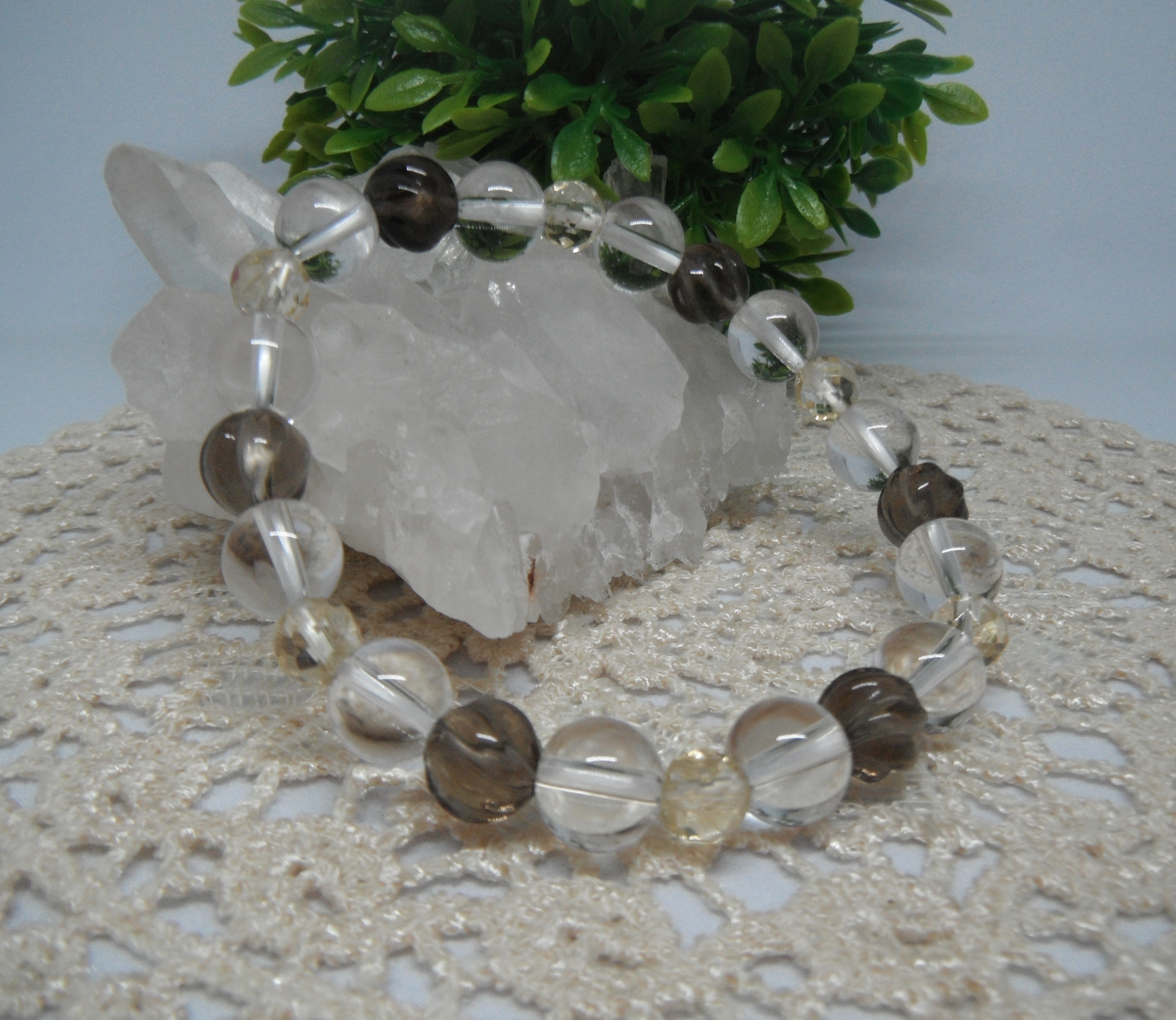 ～幸運を呼ぶ希望の石～　スモーキークォーツ＆シトリン＆水晶ブレスレット　ブレスレット　天然石ブレスレット