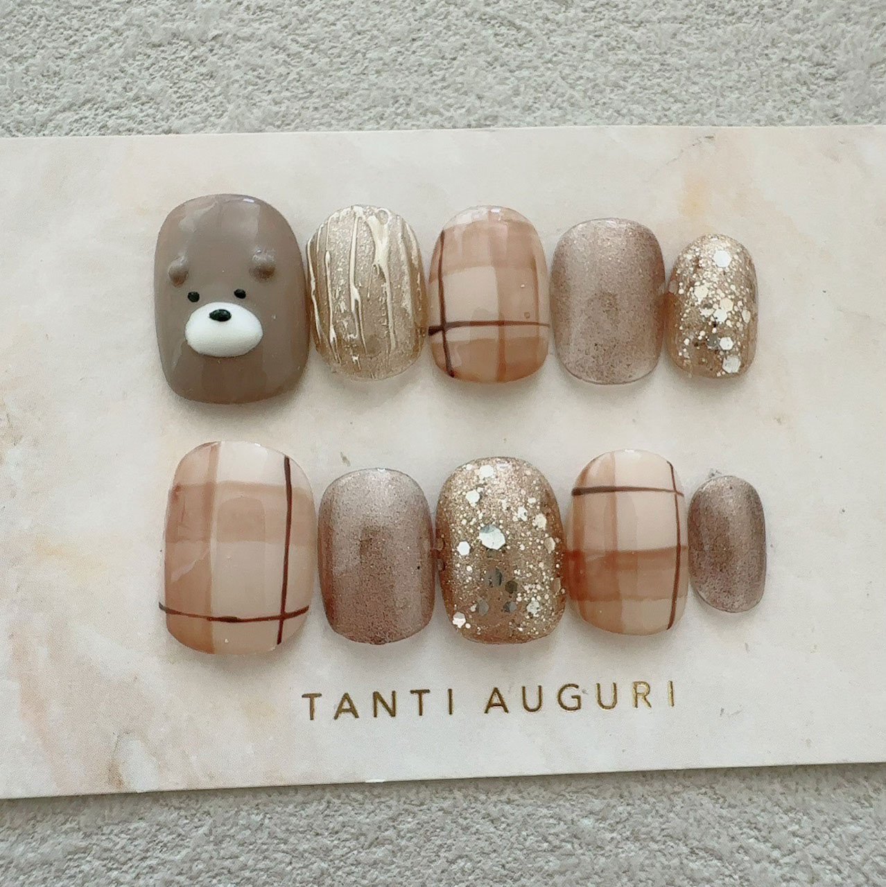 ネイルチップニュアンスカフェラテくまちゃん962専用 ネイルチップニュアンスカフェラテくまちゃん962 - メルカリ