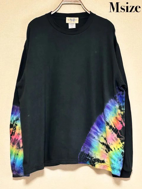 タイダイ染め ビックシルエット 長袖Ｔシャツ Mサイズ　ブラック×カラフル　HIPPIES DYE HD21-95 4,435円