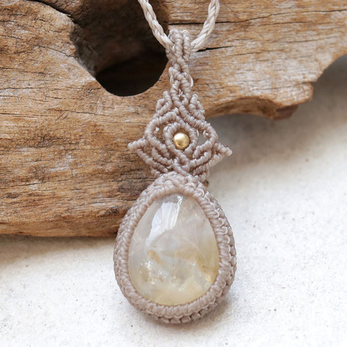 クリソプレーズ シトリン マクラメペンダント ネックレス