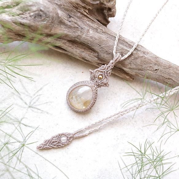 シトリン ネックレス レインボーシトリン マクラメ編み ベージュ