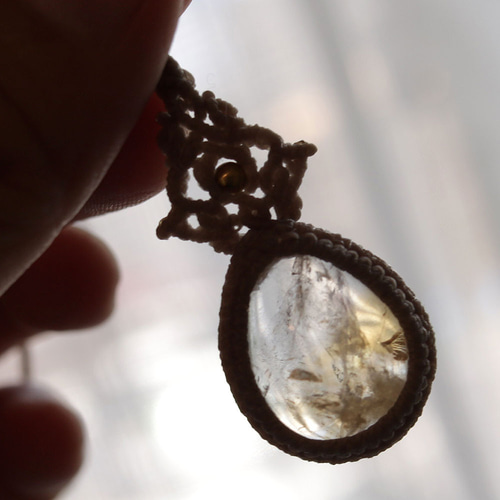 シトリン天然石マクラメネックレスmac393エスニックアジアン