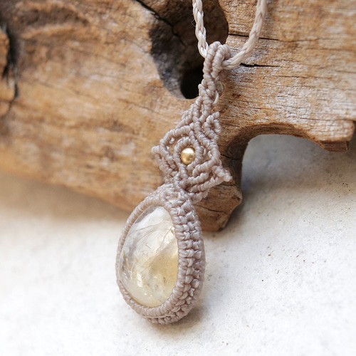 シトリン天然石マクラメネックレスmac393エスニックアジアン