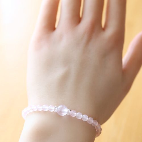 ☆プレミアムブレス☆宝石質：クンツァイト：8ミリ＆アイスローズ