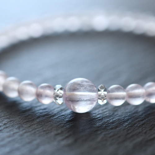 ☆プレミアムブレス☆宝石質：クンツァイト：8ミリ＆アイスローズ