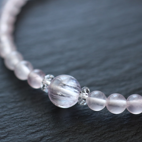 スターローズクォーツ レピドライトシリカ クンツァイト 天然石 ブレスレット ☆プレミアムブレス☆宝石質：クンツァイト：8ミリ＆アイスローズ