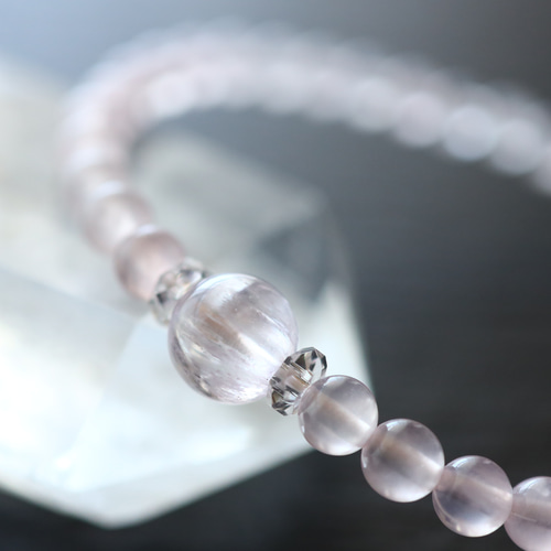 スターローズクォーツ レピドライトシリカ クンツァイト 天然石 ブレスレット ☆プレミアムブレス☆宝石質：クンツァイト：8ミリ＆アイスローズ