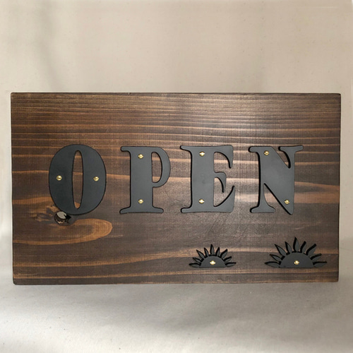 OPEN CLOSE 看板】置き型 両面 立体 WooD 木製 表札 シンプル