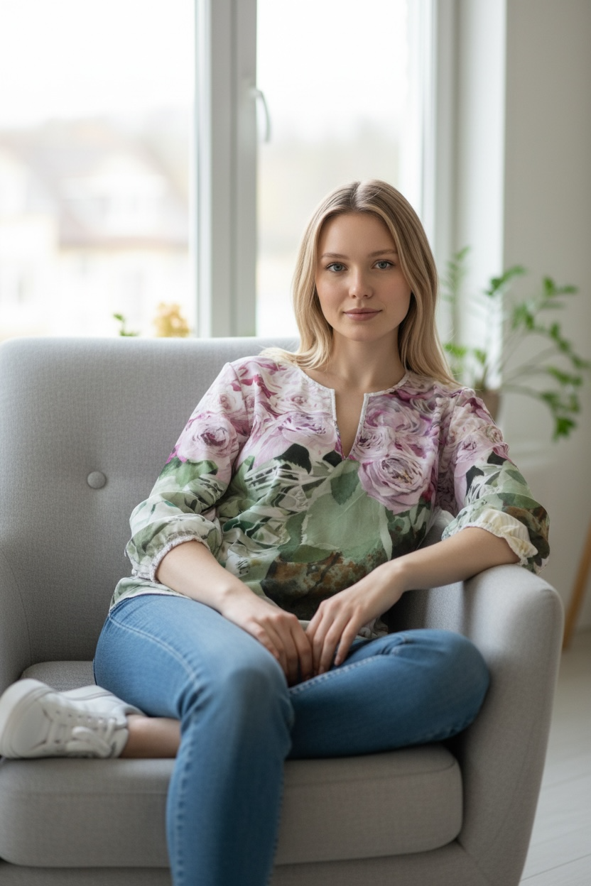 XXS〜7XL 　水彩フラワーブラウス 　インフューズドピンク