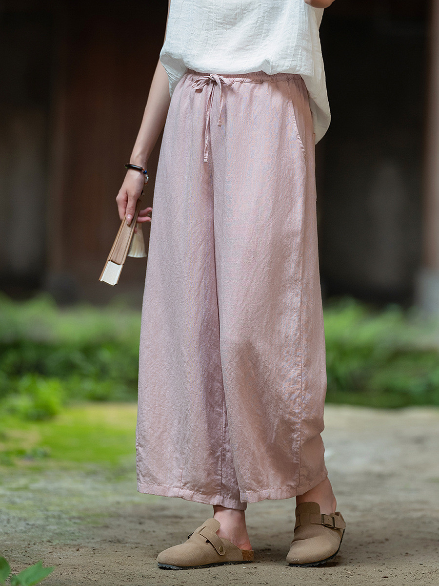 亞麻9分丈ロングパンツ #6202ピンク 5,694円