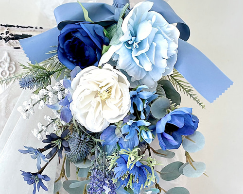 持ち手付き横長リース♡ブルーのバラとデルフィニウム 持ち手付き横長リース♡ブルーのバラとデルフィニウム 【公式通販】