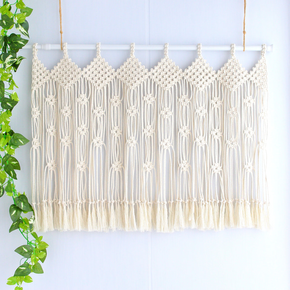 送料無料】お花柄・フリンジがかわいい F42マクラメカフェカーテン