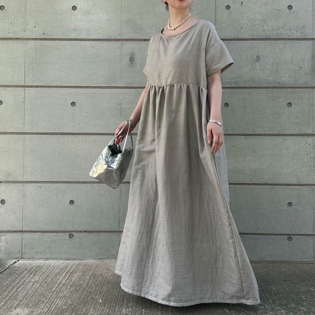 【2026再販】■10日内発送■『ふわり、涼し気。ニュアンスカラーのフレンチガーゼワンピース』ロング丈 無地 半袖 春