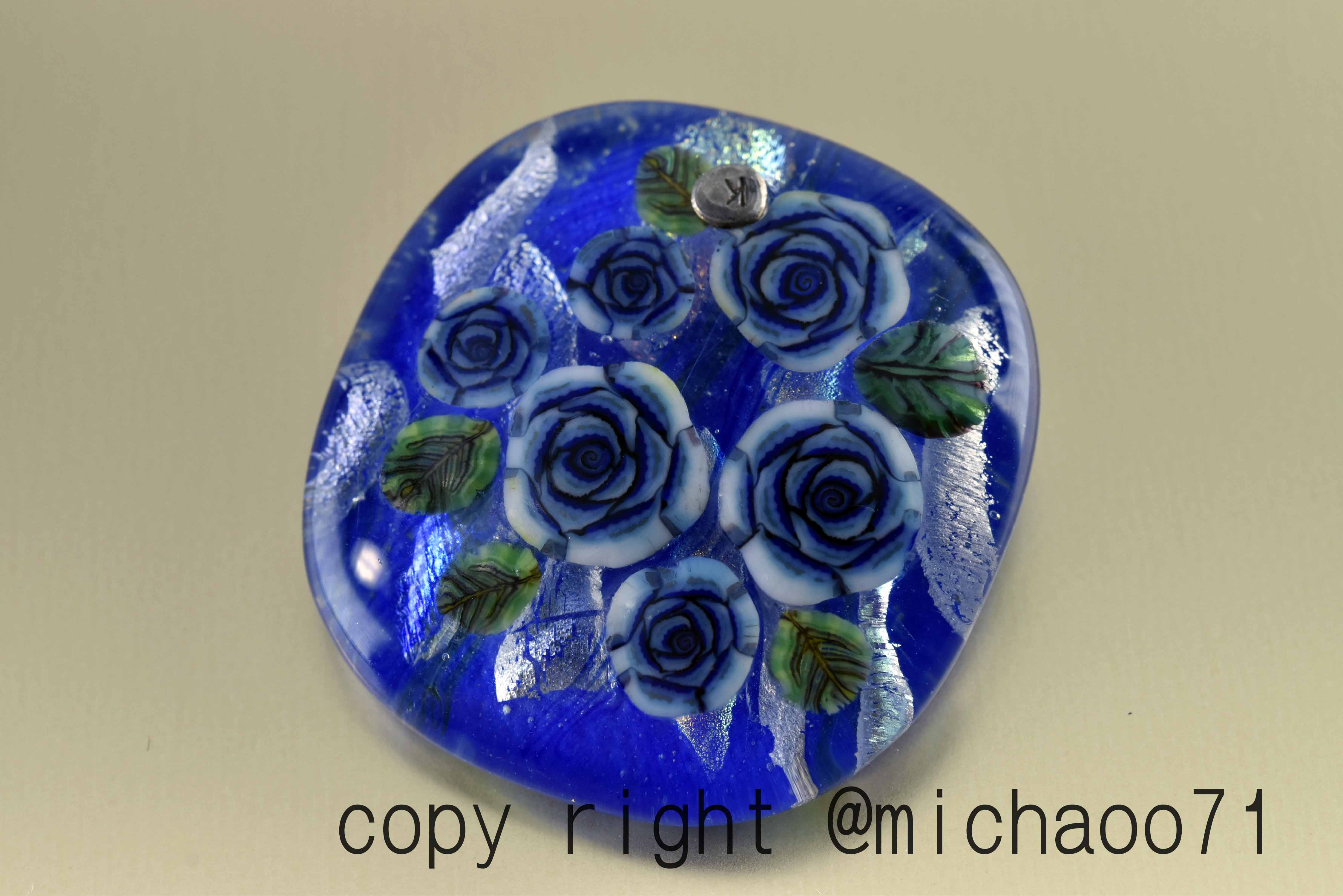 とんぼ玉  ペンダントトップ  michaoo71 (10793-489)ガラス工芸家創作 ハンドメイド 一点物