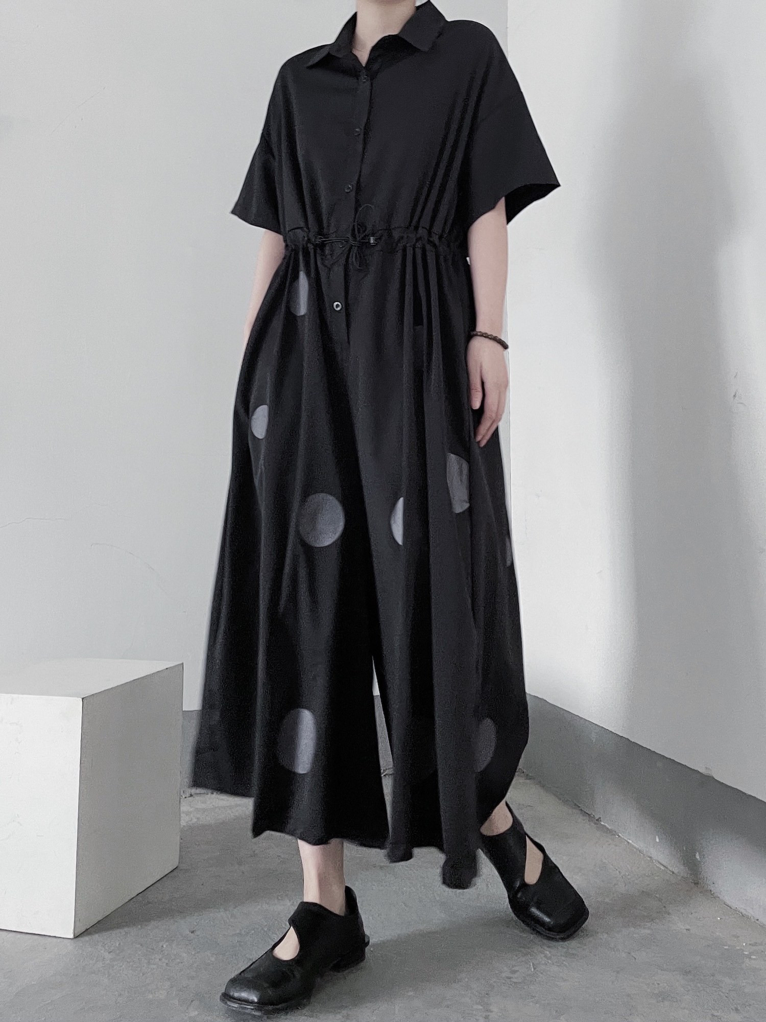 ワンピースのように見える楽ちんなお洒落☆ドット柄コンビネゾン