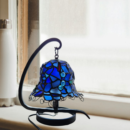 ステンドグラスランプ 青い シーガラス 環境に優しいデーコ ホーム雑貨